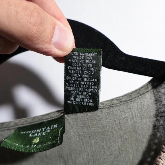 Forest Fairy Green Linen Blend Beaded Top‎ V Neck 3/4 Long Sleeve Boho Woodsy L - Picture 5 of 9